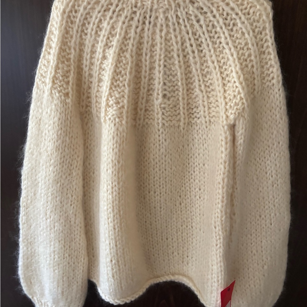 NWT Ganni Cream Round-neck Mohair and Wool Sweater with Back Ribbon Closure